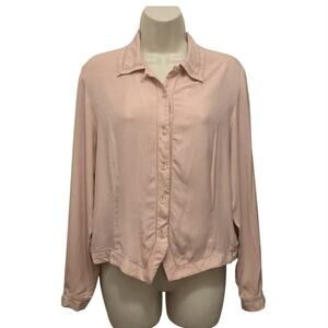 Womens 100% Silk Blush Millennial Pink Button Up Blouse Small Button Cuffs